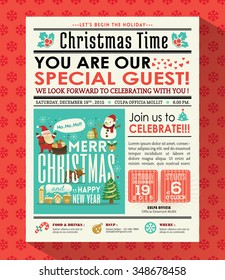 Christmas party poster invite background in newspaper style