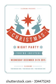 Christmas party poster retro typography and ornament decoration. Christmas holidays flyer or invitation design. Vector illustration.