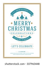 Christmas party poster retro typography and ornament decoration. Christmas holidays flyer or invitation design. Vector illustration.