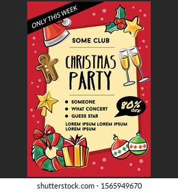 christmas party poster template with doodle element