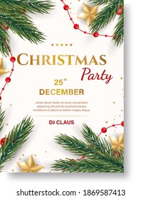 Christmas party poster template. Festive layout for flyer and invitation. Bright design for a banner An invitation to a winter evening party. Vector illustration
