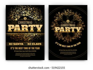 Christmas Party Poster Template with Shining Lights - Black and Gold