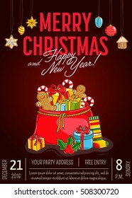 Christmas party poster vector illustration. Invitation poster on christmas party. Xmas celebration poster or Christmas poster design template. 