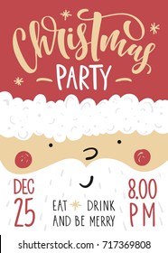 Christmas party poster. Vector illustration with lettering