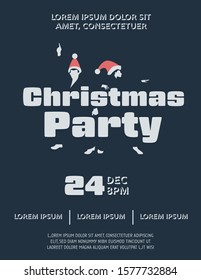 Christmas Party Poster Vector Template With Dancing Silhouettes In Santa Hats. Office Party Banner. Festive Celebration For Holiday Season. Eps10 Illustration.