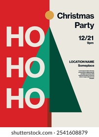 Christmas party poster vector template layout. Seasonal festive event flyer with abstract illustration of a tree. Eps10 printable file.