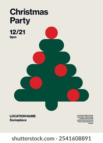 Christmas party poster vector template layout. Seasonal festive event flyer with abstract xmas tree illustration. Eps10 printable file.