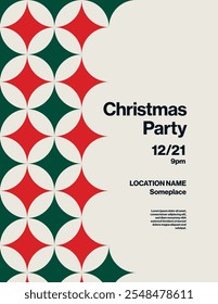 Christmas party poster vector template layout. Seasonal festive event flyer with pattern or patchwork illustration. Minimal design eps10