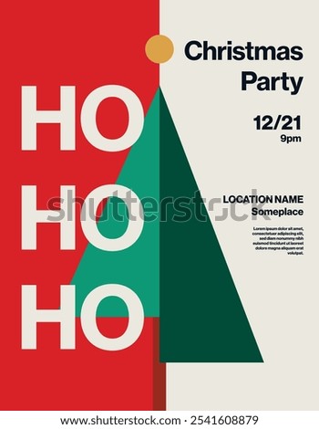 Christmas party poster vector template layout. Seasonal festive event flyer with abstract illustration of a tree. Eps10 printable file.