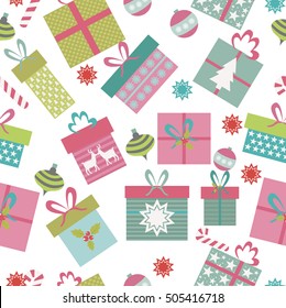 Christmas Party presents colorful seamless pattern. Vector illustration