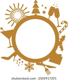 Christmas party round frame, vector illustration