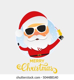 Christmas Party. Santa Claus cartoon character with cocktail and sunglasses. Merry Christmas illustration