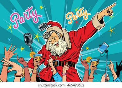 Christmas Party Santa Claus Singer, Pop Art Retro Vector Illustration