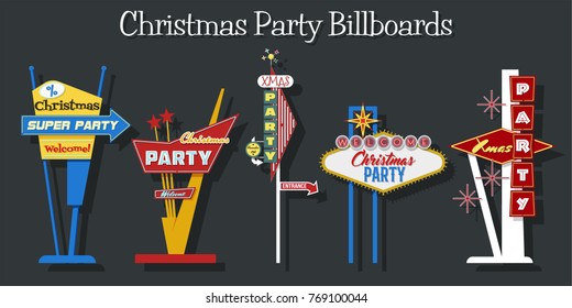 Christmas Party Signboards. Mid Century Billboards - Invitation to a Xmas Party