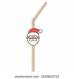 Christmas party straw with Santa Claus vector cartoon illustration isolated on a white background.