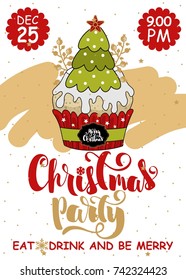Christmas party and sweets banner. Drawn text lettering