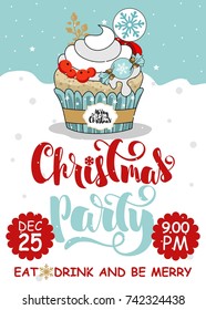 Christmas party and sweets banner. Drawn text lettering