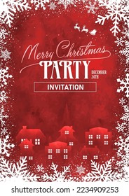 Christmas party template vector illustration ( snow crystal frame )  |   A4-sized, portrait 