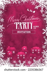 Christmas party template vector illustration ( snow crystal frame )  |   A4-sized, portrait 