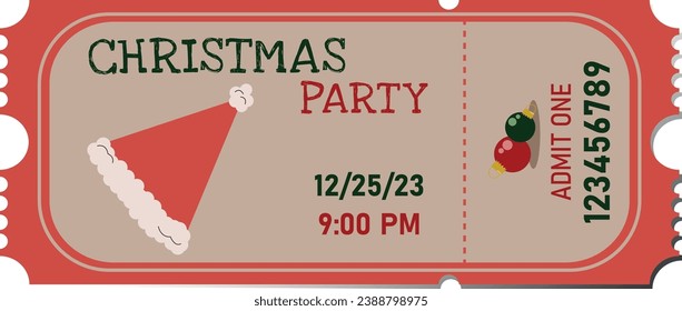 Christmas Party Ticket. Designer ticket with Christmas attributes
