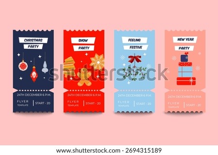 Christmas Party Ticket Set Vector Templates Holiday Invitations and Admission Tickets