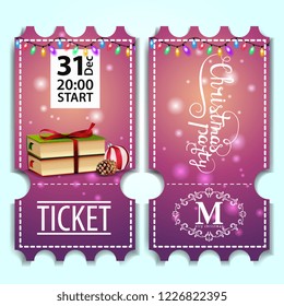 Christmas party ticket template with Christmas books