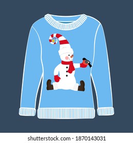 Christmas party ugly sweater vector illustration on the blue background Christmas party ugly sweater vector illustration on the blue background