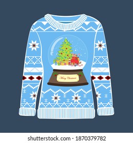Christmas party ugly sweater vector illustration on the blue background