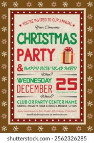 Christmas Party, Use this Vector flyer  or invitation for your next holiday party. Resizable Design, change the text, save and you’re done. Then print at home or with the print company of your choice.