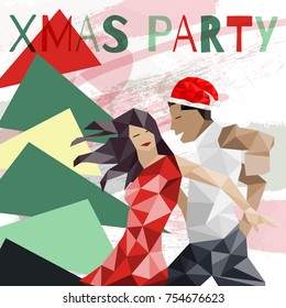 Christmas Party - vector illustration with dancing couple