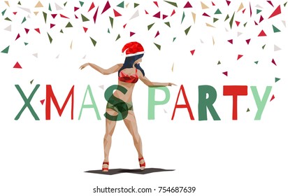 Christmas Party - vector illustration with dancing girl