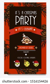 Christmas party vector invitation, with hand drawn cone. 