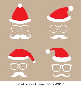 Christmas party vector set of hats and beards for photo booth