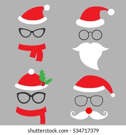 Christmas party vector set of hats, scarfs, beards for photo booth