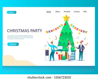 Christmas party vector website template, web page and landing page design for website and mobile site development. Group of people happy business team celebrating Christmas and Happy New Year.