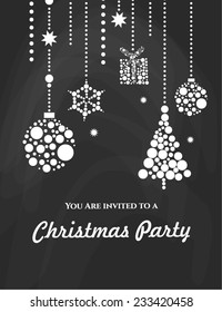 Christmas party. Vintage Merry Christmas And Happy New Year Calligraphic And Typographic Background With Chalk Word Art On Blackboard