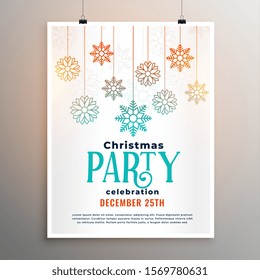 christmas party white flyer with snowflake decoration