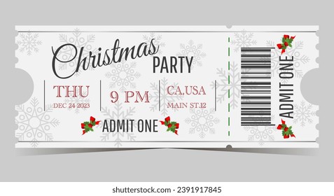 Christmas party white ticket template for admit one