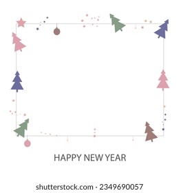 Christmas pastel colored light bulbs stars and pine trees greeting card and frame