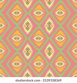 Christmas Pastel Diamond-Shaped Ikat Pattern with Warm Tones 