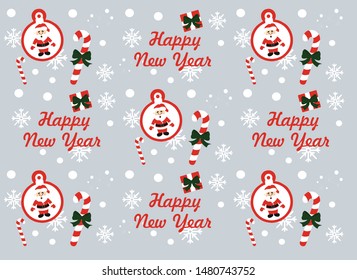 Christmas pattern, abstract Christmas gifts, santa claus  and candy on a gray background