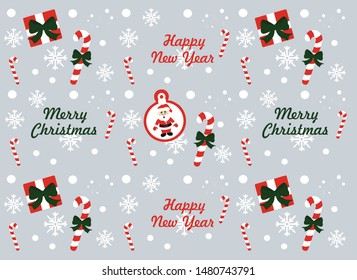 Christmas pattern, abstract Christmas gifts, santa claus  and candy on a gray background