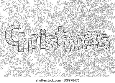 christmas pattern for adult coloring book, greeting card, zen art isolated on the white background 