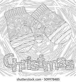 christmas pattern for adult coloring book, greeting card, zen art isolated on the white background 