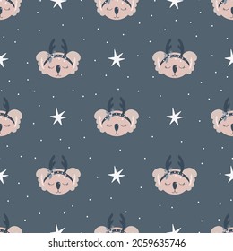 Christmas pattern with animals scandinavian hand drawn seamless pattern. New Year, Christmas, holidays texture for print, paper, design, fabric, background. Vector illustration