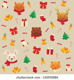 Christmas pattern with animals. Winter time.