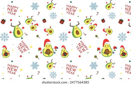 Christmas pattern with avocados, garlands, Christmas sweets. cute pattern for the new year	