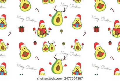 Christmas pattern with avocados, garlands, Christmas sweets. cute pattern for the new year	