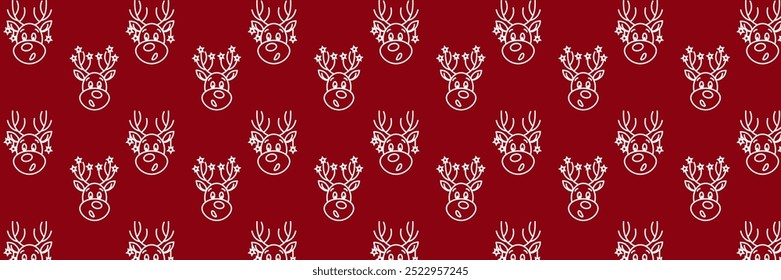 Christmas pattern background with deer. White deer on red background. Vector pattern.