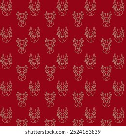 Christmas pattern background with deer. White deer on red background. Vector pattern.